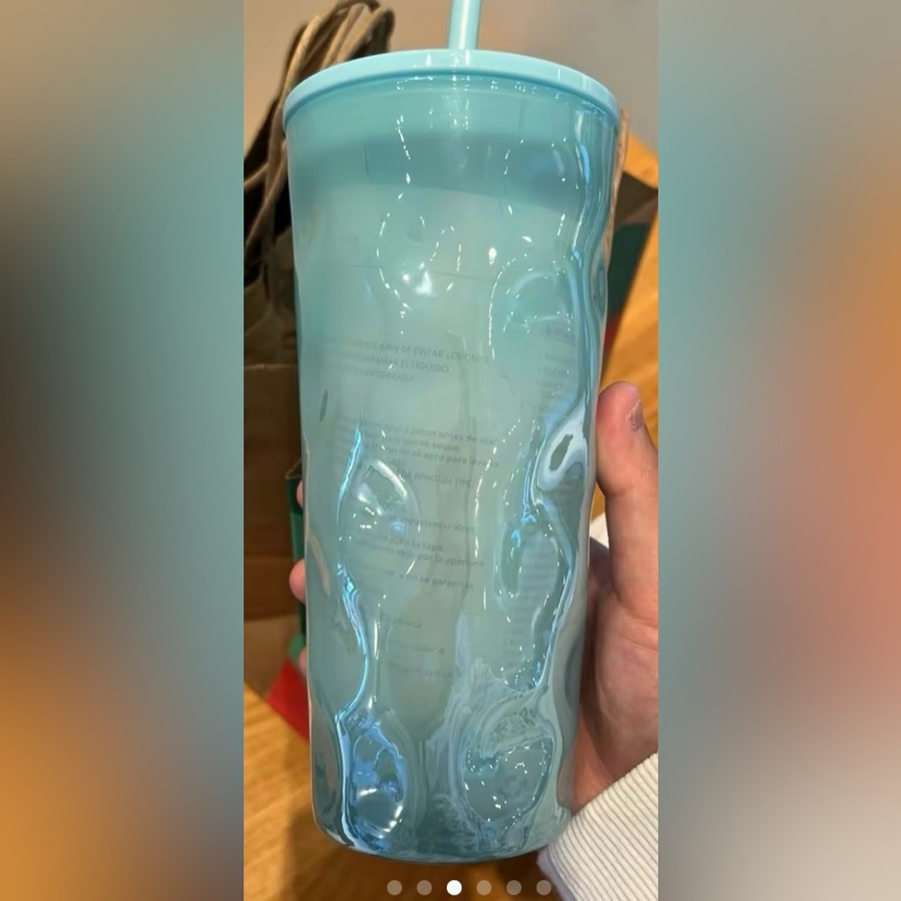 ❌SOLD❌Starbucks Mottled Green Glass Cup Luster Rippled Tumbler Iridescent New - Picture 9 of 11